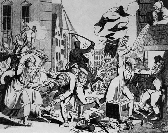 1819 Hep-Hep riots in Frankfurt. An engraving by Johann Michael Voltz.