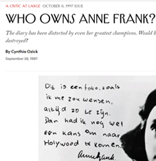 "Who Owns Anne Frank?" by Cynthia Ozick